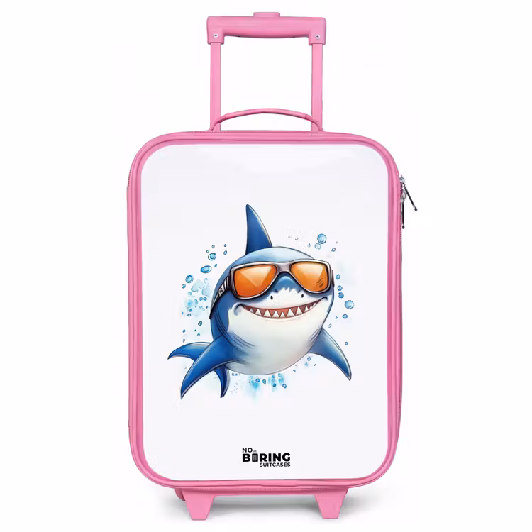 Kinderkoffer Rosa - Cooler Hai mit Sonnenbrille im Wasser — 1
