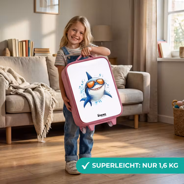 Kinderkoffer Rosa - Cooler Hai mit Sonnenbrille im Wasser — 3