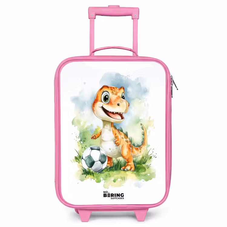 Kinderkoffer Rosa - Dino mit Fußball im bunten Feld — 1