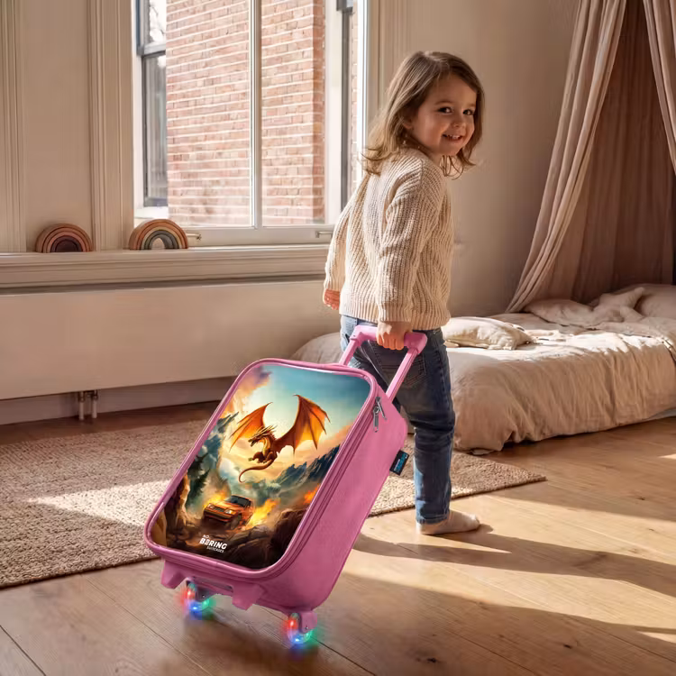 Kinderkoffer Rosa - Fliegender Drache über feuriger Bergstraße — 2