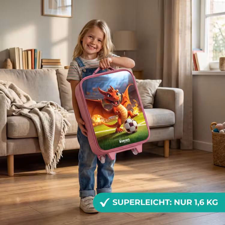 Kinderkoffer Rosa - Red Dragon spielt Fußball im sonnigen Stadion — 3