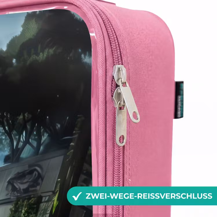 Kinderkoffer Rosa - T-Rex auf orangefarbenem Sportwagen im verregneten Wald — 5