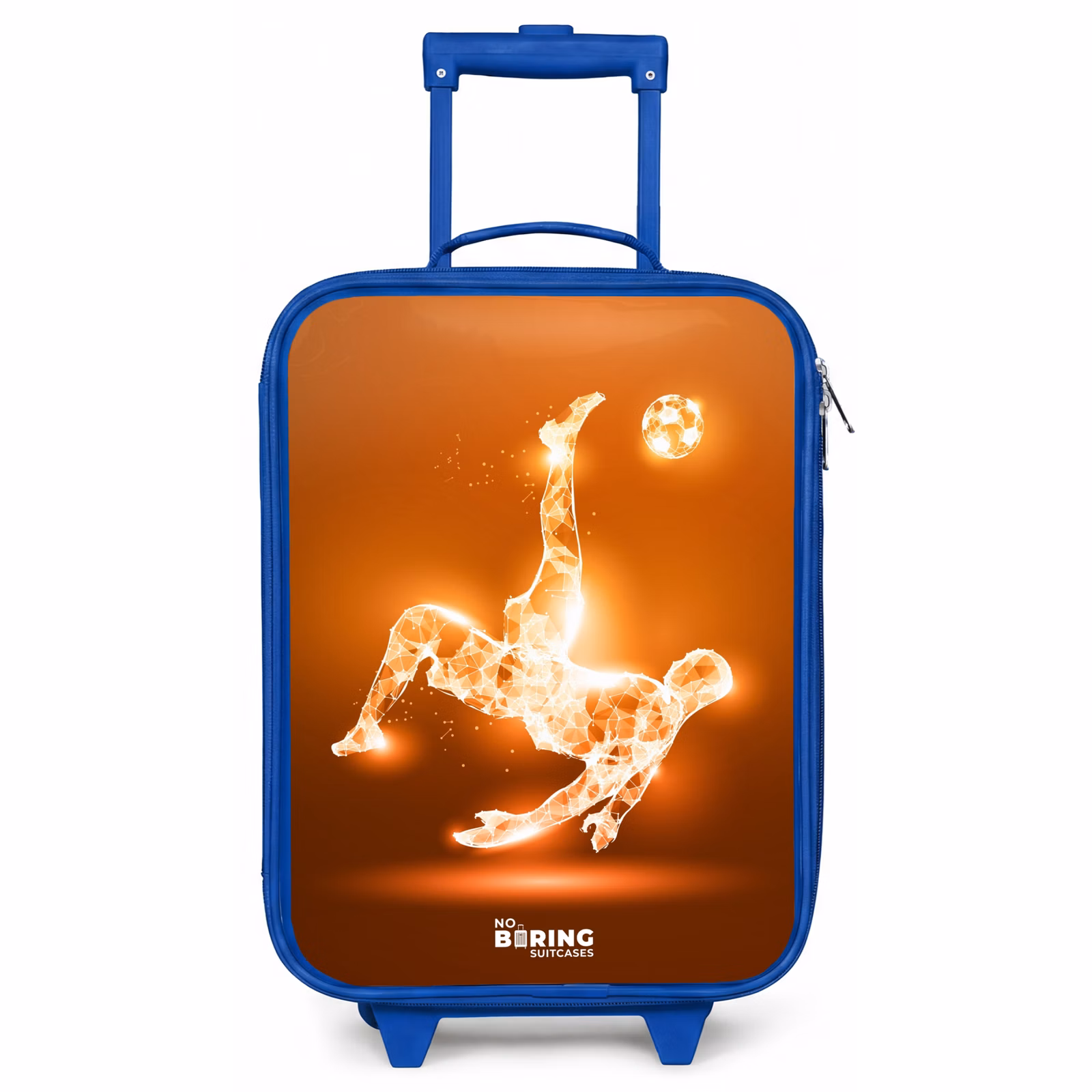 Kinderkoffer Blau - Orangefarbener Leichtfußballer im Schwebemoment — 1