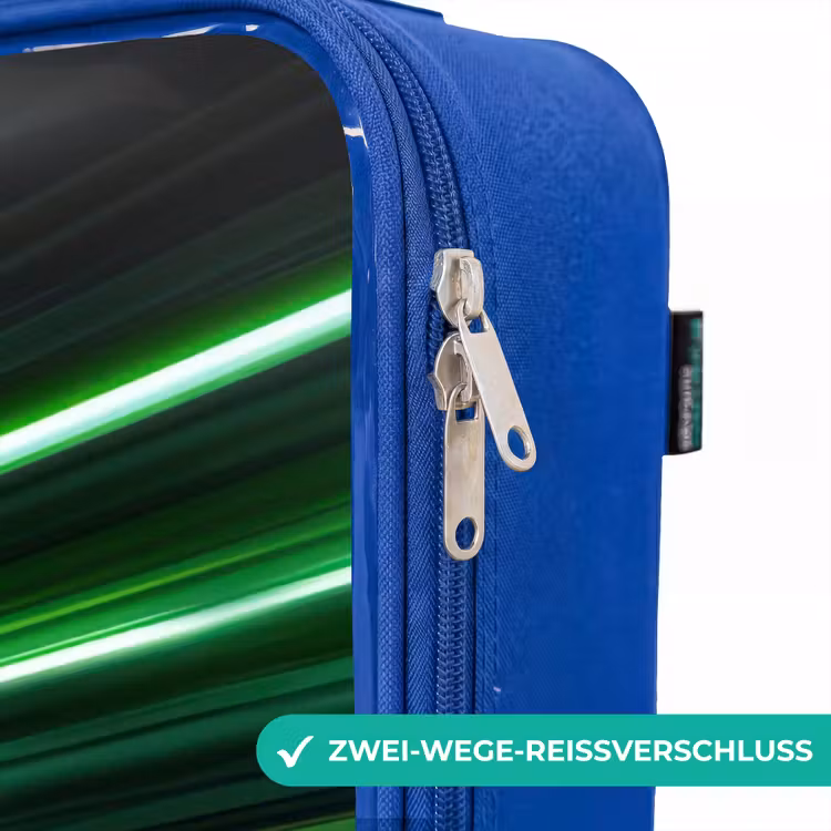Kinderkoffer Blau - Blauer Rennwagen mit Streifen in grünem Tunnel — 5