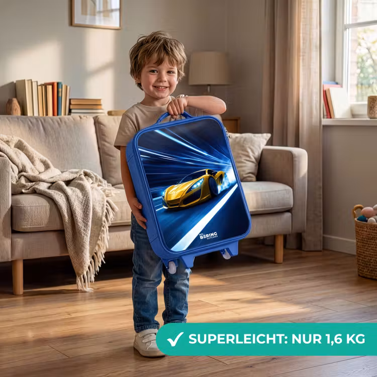 Kinderkoffer Blau - Gelber Sportwagen im Lichttunnel der Geschwindigkeit — 3
