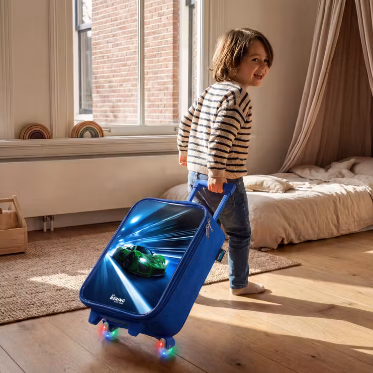 Kinderkoffer Blau - Grünes Superauto blinkt durch Neonlichter — 2