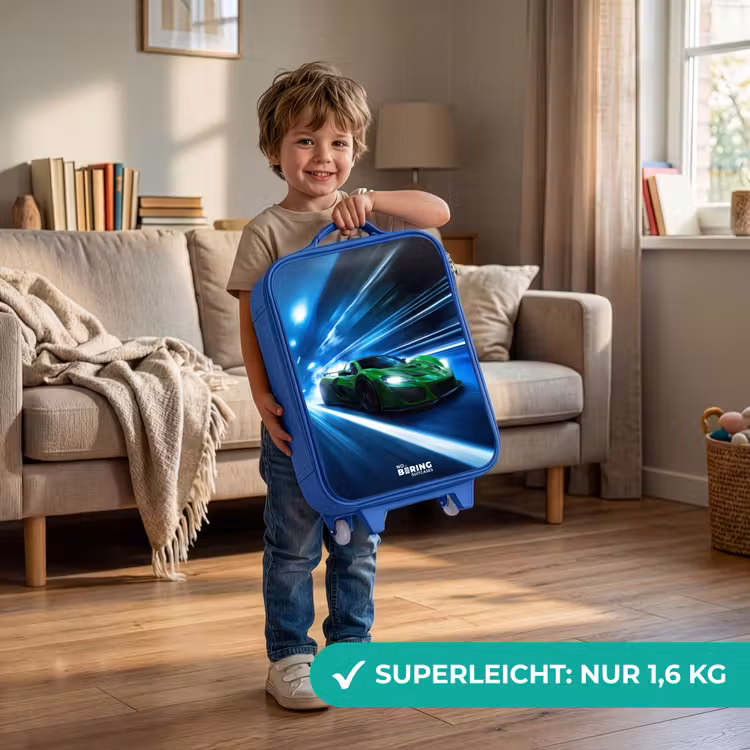 Kinderkoffer Blau - Grünes Superauto blinkt durch Neonlichter — 3