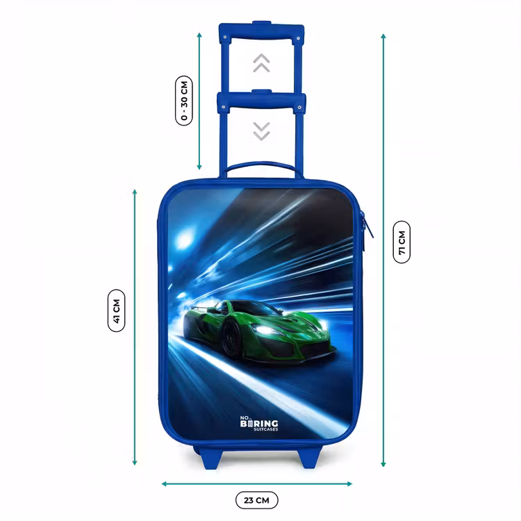 Kinderkoffer Blau - Grünes Superauto blinkt durch Neonlichter — 7