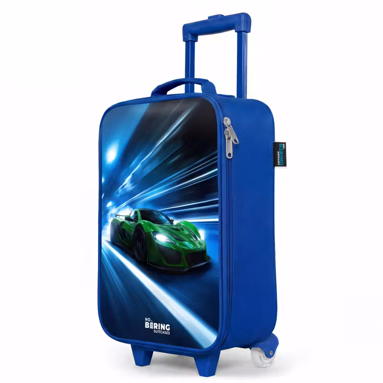Kinderkoffer Blau - Grünes Superauto blinkt durch Neonlichter — 8