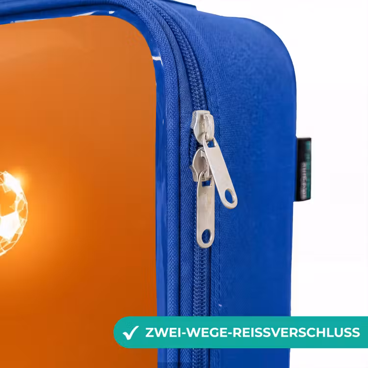 Kinderkoffer Blau - Orangefarbener Leichtfußballer im Schwebemoment — 5
