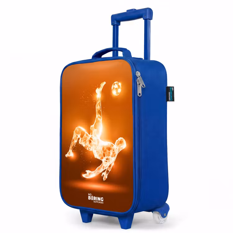 Kinderkoffer Blau - Orangefarbener Leichtfußballer im Schwebemoment — 8
