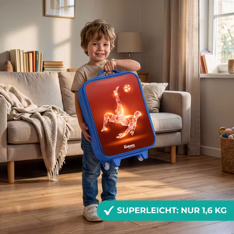 Kinderkoffer Blau - Rot glühender Fußballer in Aktion — 3