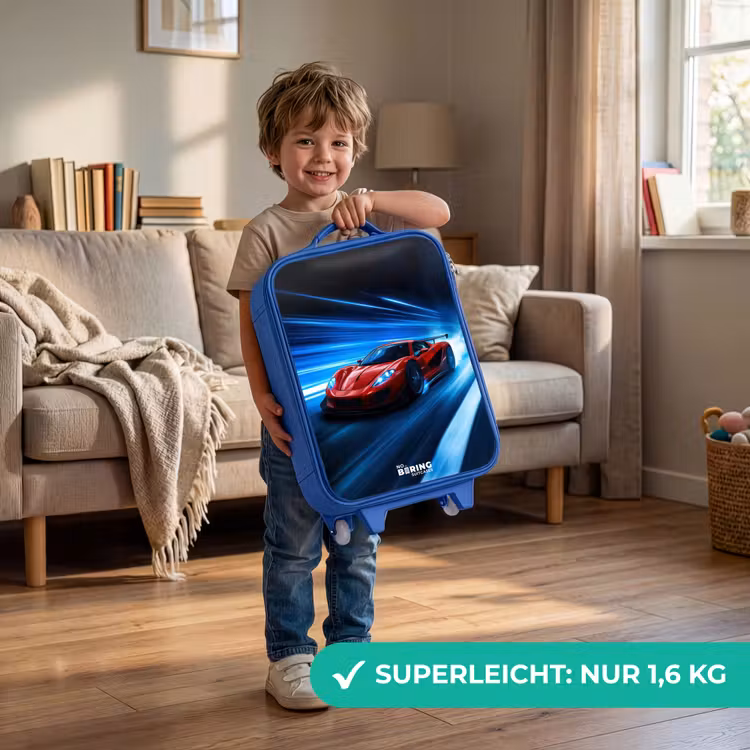 Kinderkoffer Blau - Roter Rennwagen in der digitalen Geschwindigkeitswelt — 3