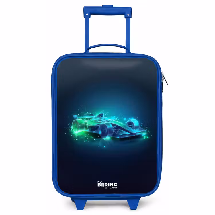 Kinderkoffer Blau - Neon-Rennwagen im digitalen Stil — 1