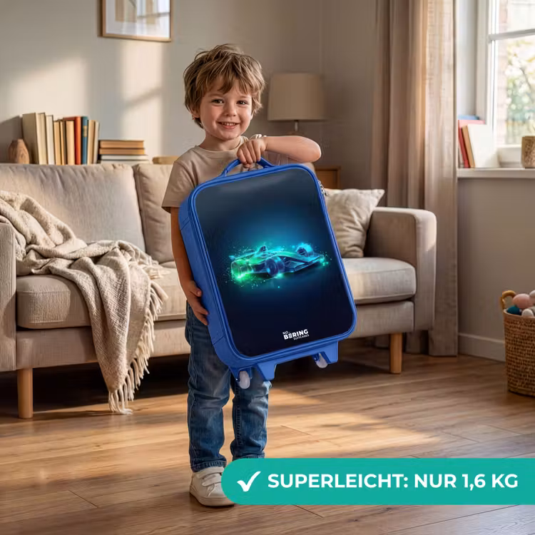 Kinderkoffer Blau - Neon-Rennwagen im digitalen Stil — 3