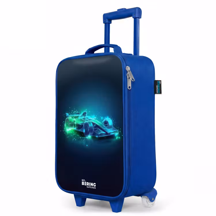 Kinderkoffer Blau - Neon-Rennwagen im digitalen Stil — 8