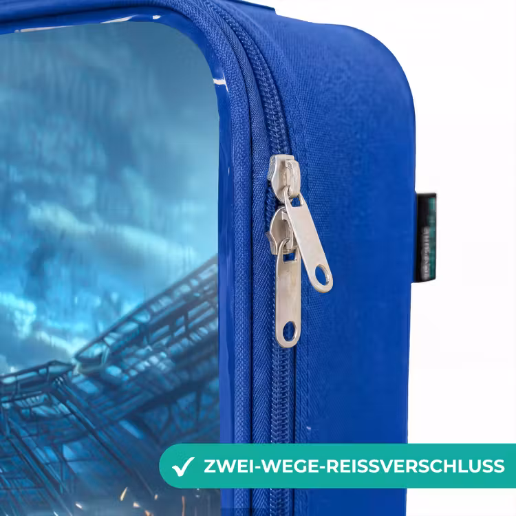 Kinderkoffer Blau - T-Rex als Fußballer im vollen Stadion — 5