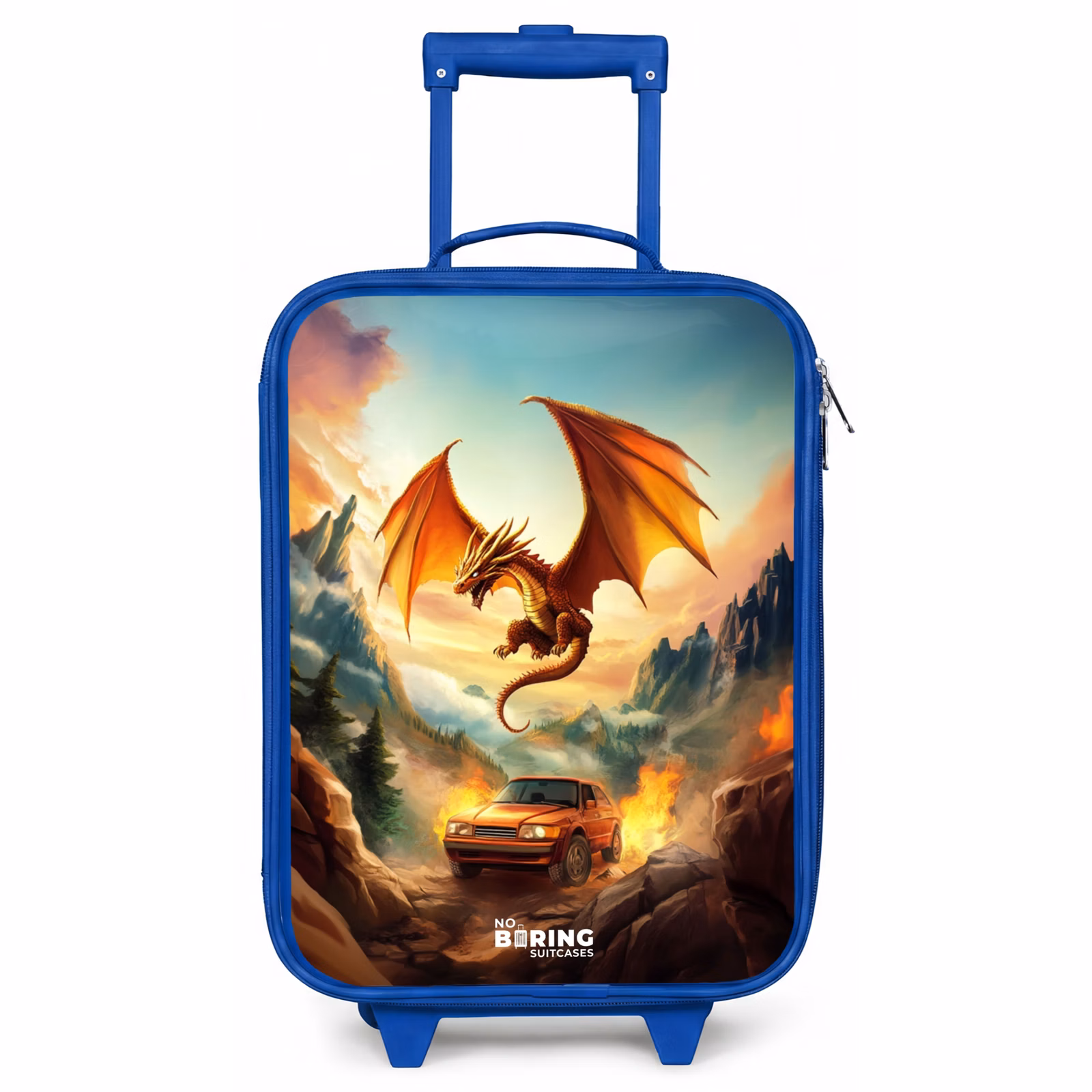 Kinderkoffer Blau - Fliegender Drache über feuriger Bergstraße — 1