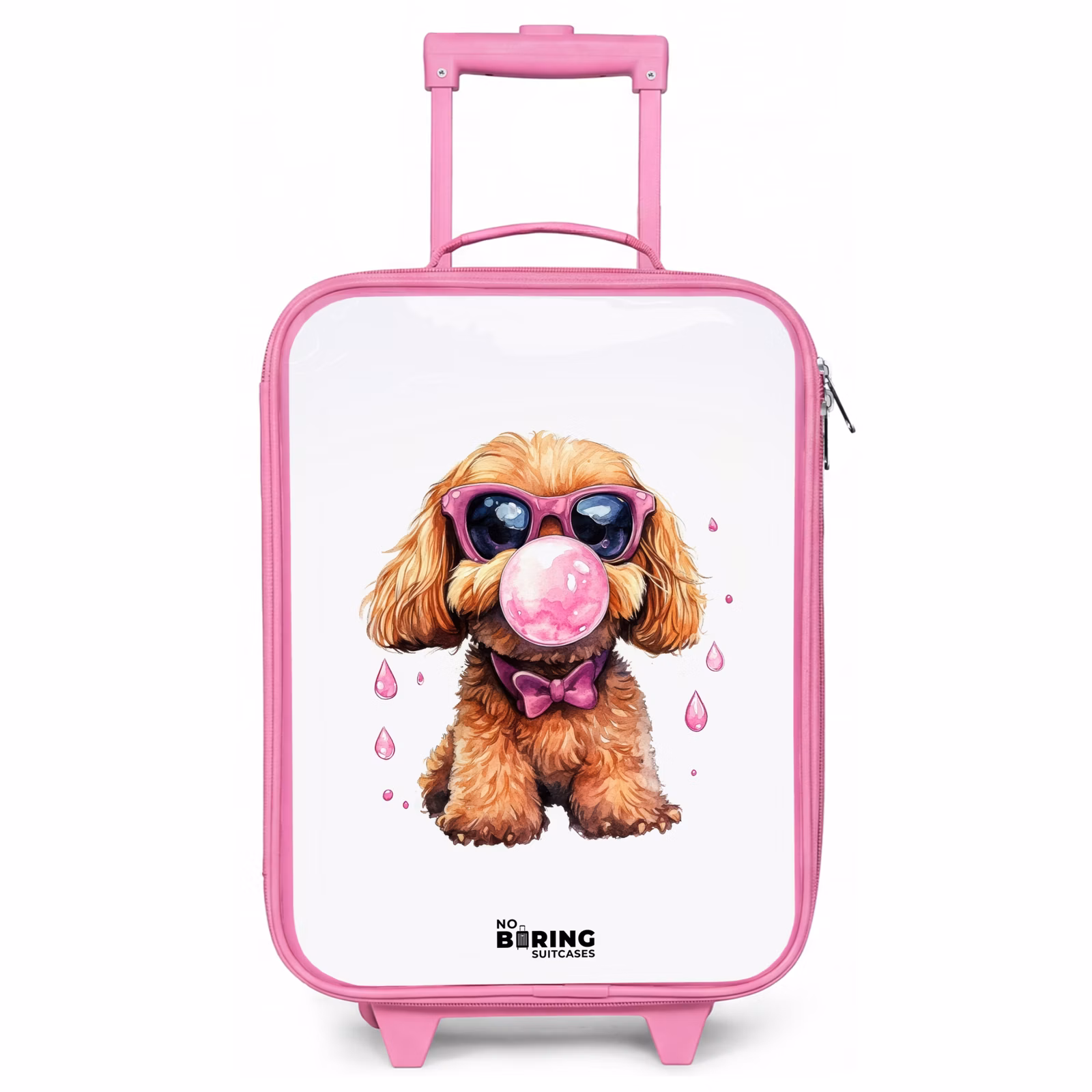 Kinderkoffer Rosa - Brauner Hund mit rosa Brille und Kaugummi — 1