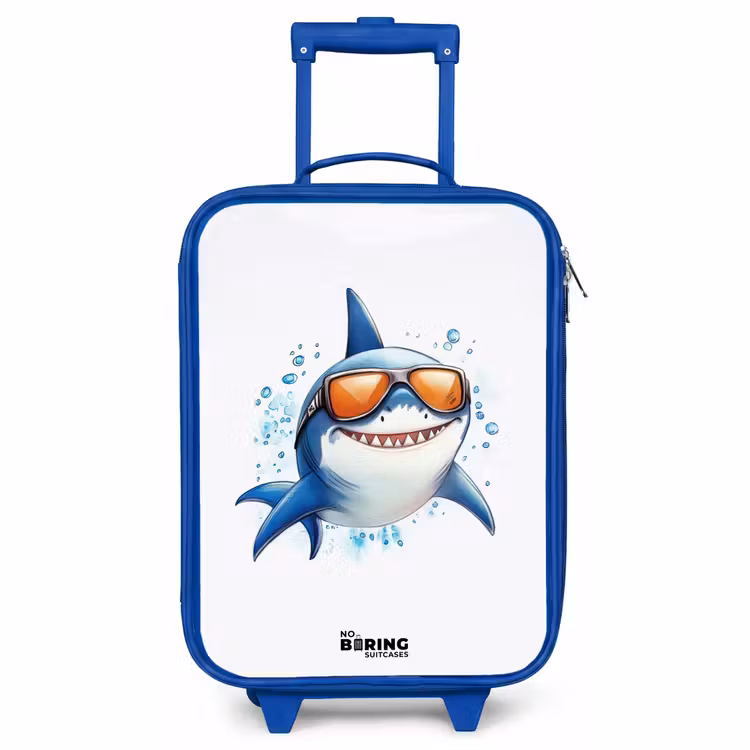Kinderkoffer Blau - Cooler Hai mit Sonnenbrille im Wasser — 1