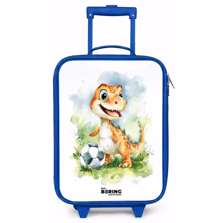 Kinderkoffer Blau - Dino mit Fußball im bunten Feld — 1