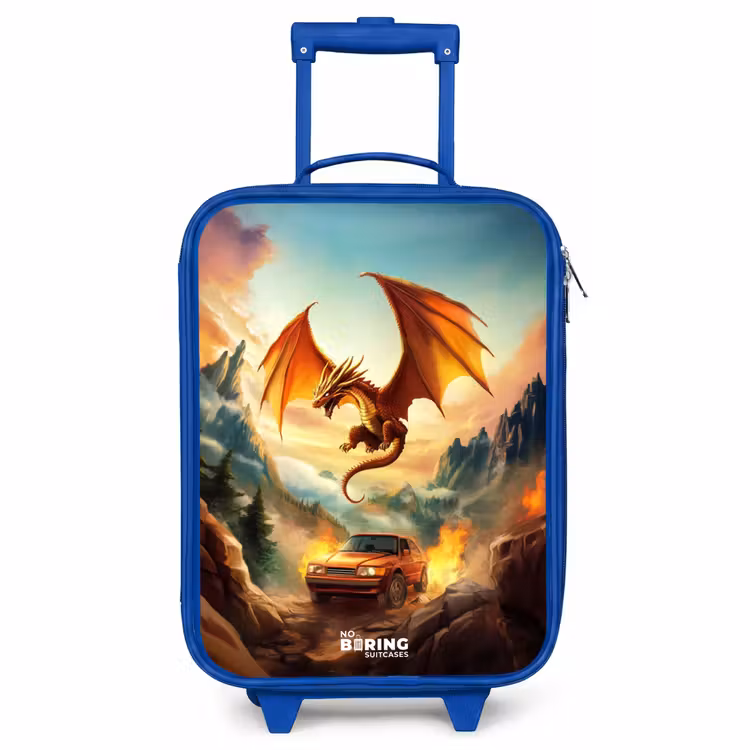 Kinderkoffer Blau - Fliegender Drache über feuriger Bergstraße — 1