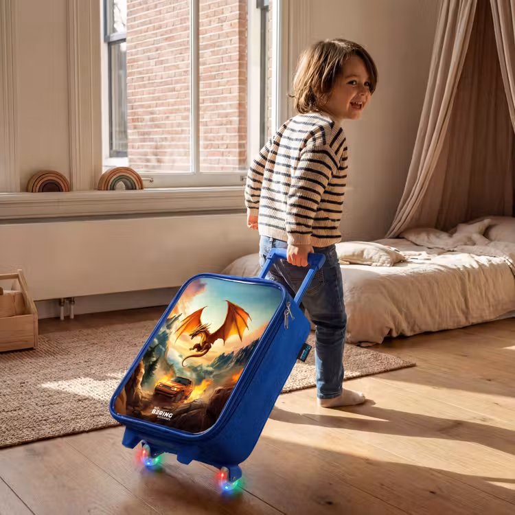 Kinderkoffer Blau - Fliegender Drache über feuriger Bergstraße — 2