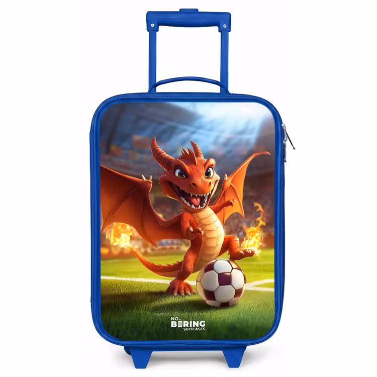 Kinderkoffer Blau - Red Dragon spielt Fußball im sonnigen Stadion — 1