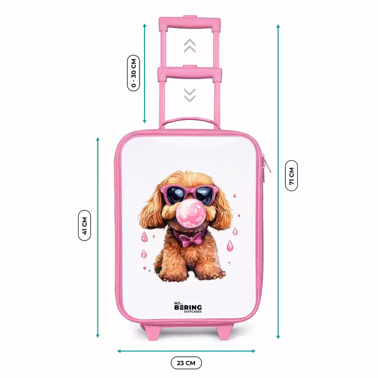 Kinderkoffer Rosa - Brauner Hund mit rosa Brille und Kaugummi — 7