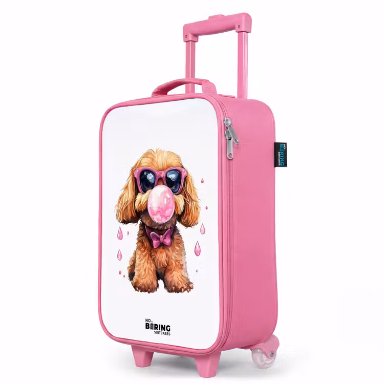 Kinderkoffer Rosa - Brauner Hund mit rosa Brille und Kaugummi — 8