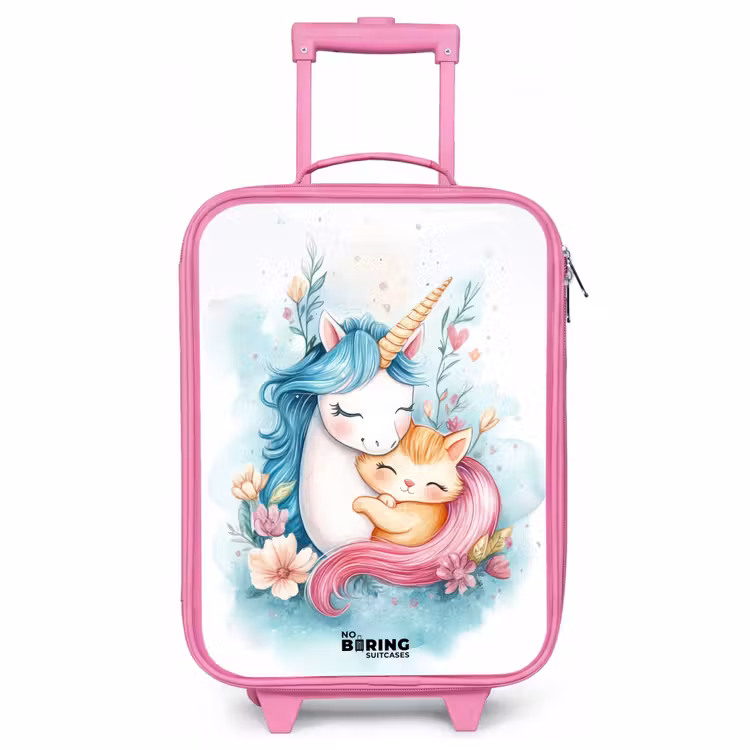 Kinderkoffer Rosa - Einhorn mit blauer Mähne und orangefarbenem Kätzchen — 1