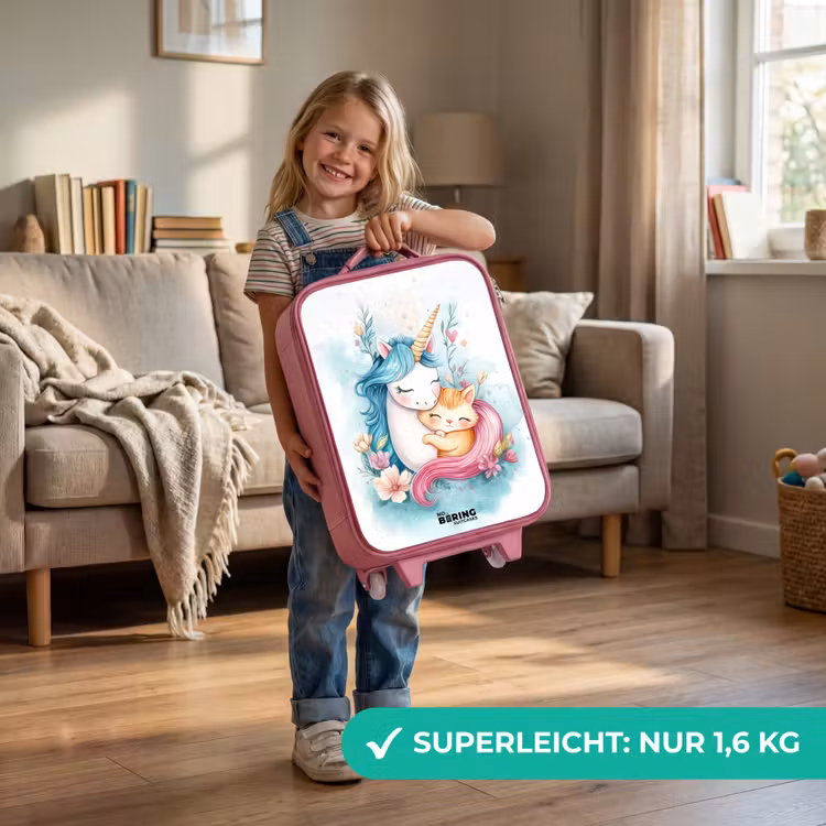 Kinderkoffer Rosa - Einhorn mit blauer Mähne und orangefarbenem Kätzchen — 3