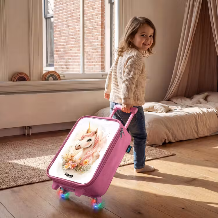 Kinderkoffer Rosa - Einhorn mit rosa Mähne zwischen pastellfarbenen Blumen — 2