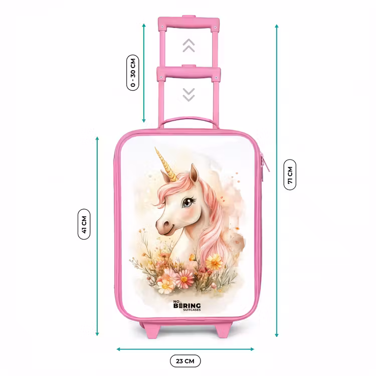 Kinderkoffer Rosa - Einhorn mit rosa Mähne zwischen pastellfarbenen Blumen — 7