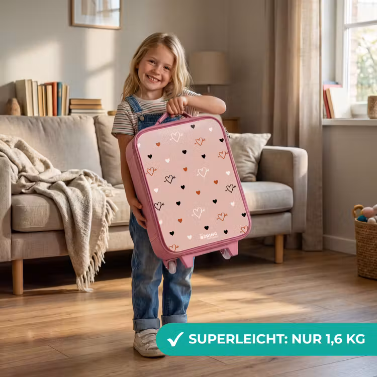 Kinderkoffer Rosa - Herzen mit Pfeilen in Schwarz, Weiß und Rosa — 3