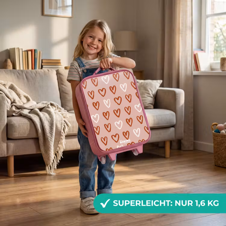 Kinderkoffer Rosa - Herzmuster in Rosa und Weiß — 3