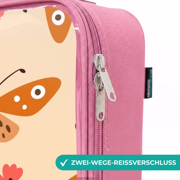 Kinderkoffer Rosa - Orangefarbene Schmetterlinge und rosa Blumen auf beigem Hintergrund — 5