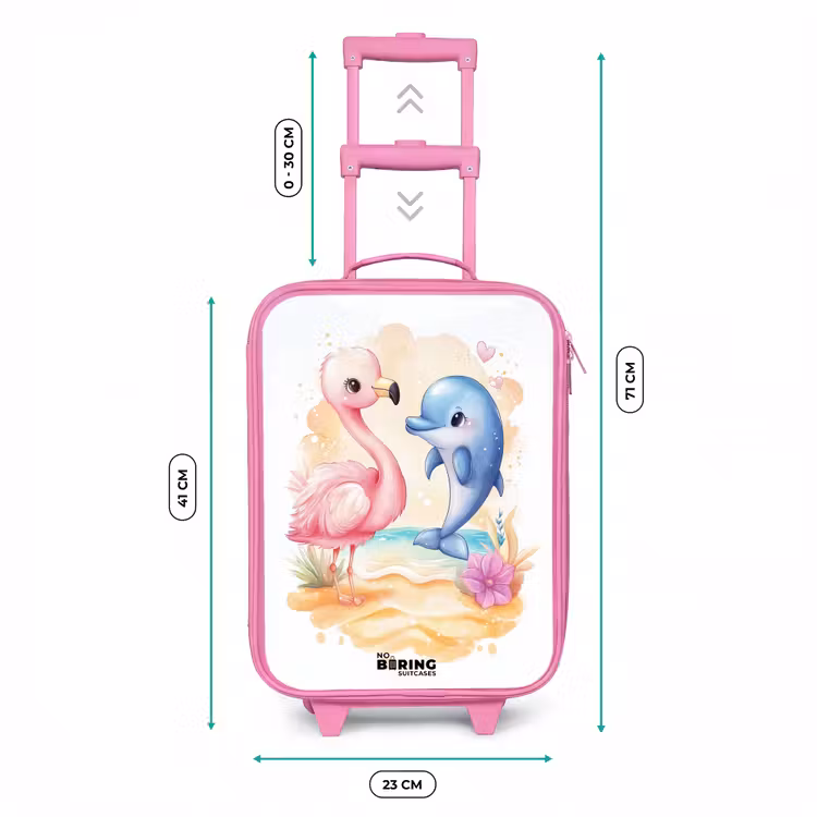 Kinderkoffer Rosa - Rosa Flamingo und blauer Delfin am Strand — 7