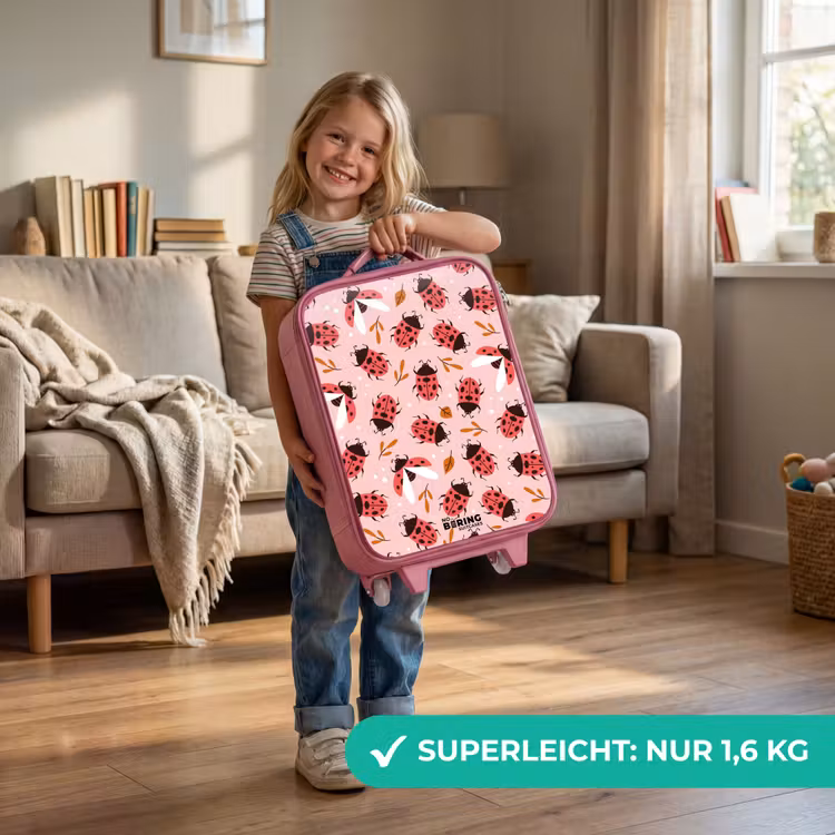 Kinderkoffer Rosa - Rote Marienkäfer auf rosa Hintergrund — 3