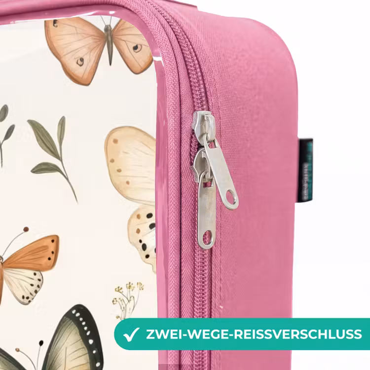 Kinderkoffer Rosa - Schmetterlinge in Beige- und Orangetönen zwischen grünen Blättern — 5