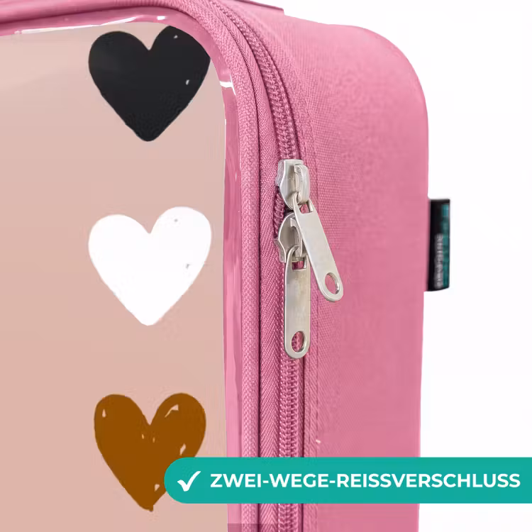 Kinderkoffer Rosa - Schwarzes, weißes und braunes Herzmuster auf altrosa Hintergrund — 5
