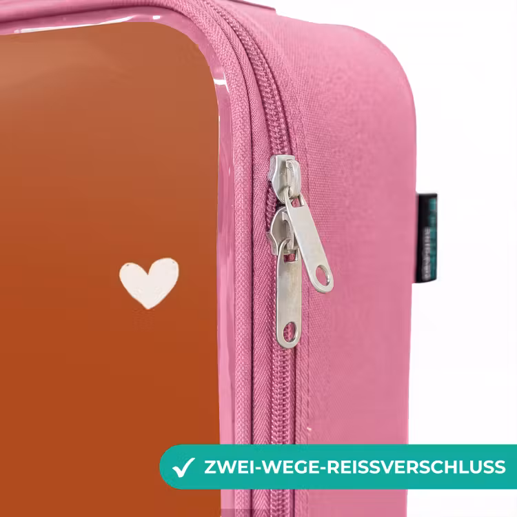 Kinderkoffer Rosa - Weißes Herzmuster auf orange-braunem Hintergrund — 5