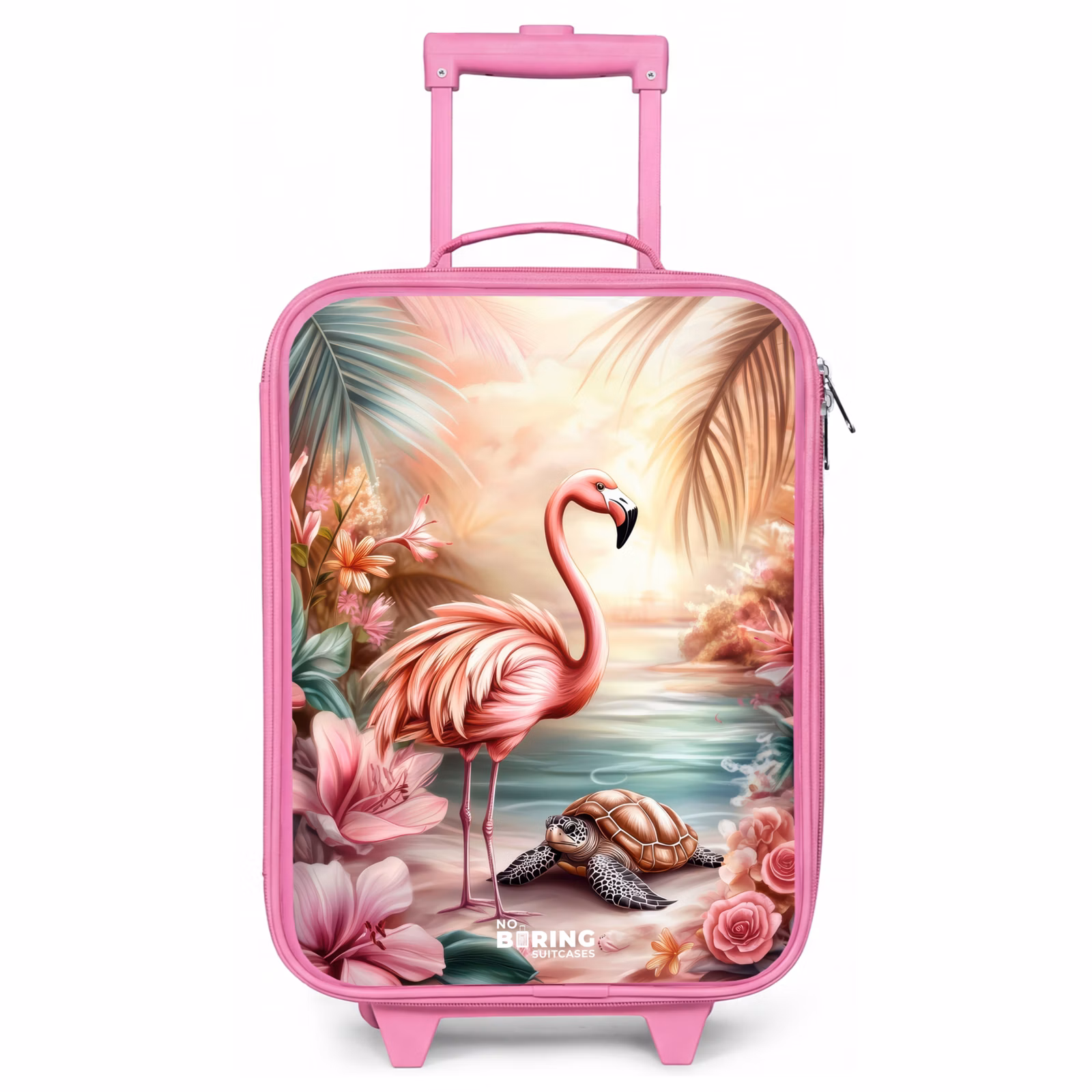 Kinderkoffer Rosa - Flamingo und Schildkröte an einem rosa Strand. — 1