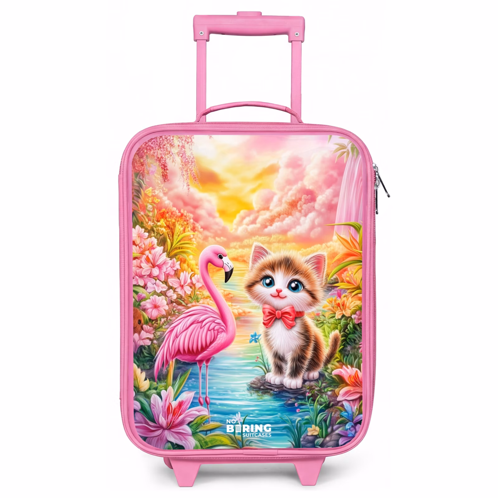Kinderkoffer Rosa - Kätzchen mit Flamingo im tropischen Blumenparadies — 1