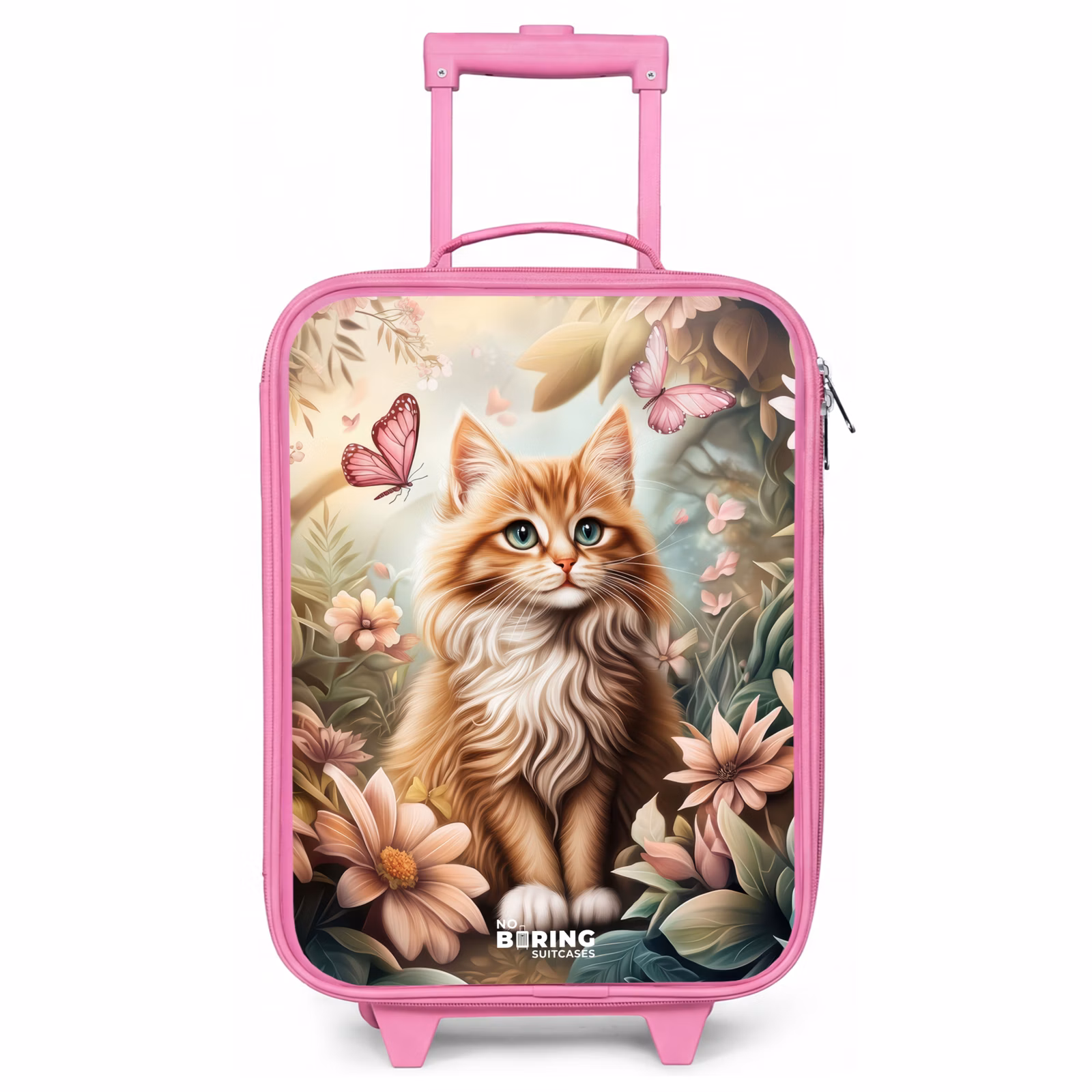 Kinderkoffer Rosa - Katze im Blumenfeld mit rosa Schmetterlingen. — 1