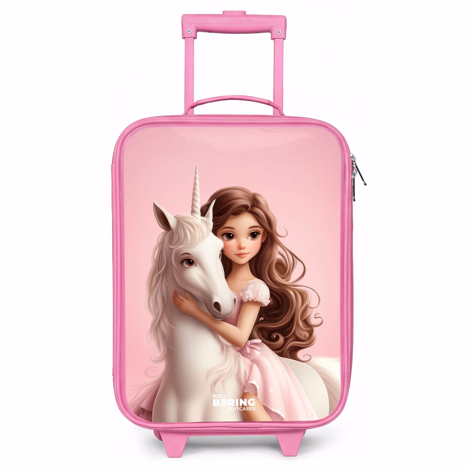 Kinderkoffer Rosa - Mädchen mit weißem Einhorn auf rosa Hintergrund — 1