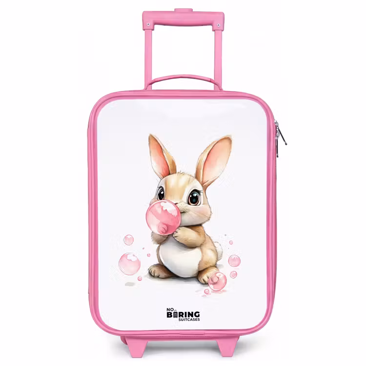 Kinderkoffer Rosa - Brauner Hase mit rosa Blasen — 1