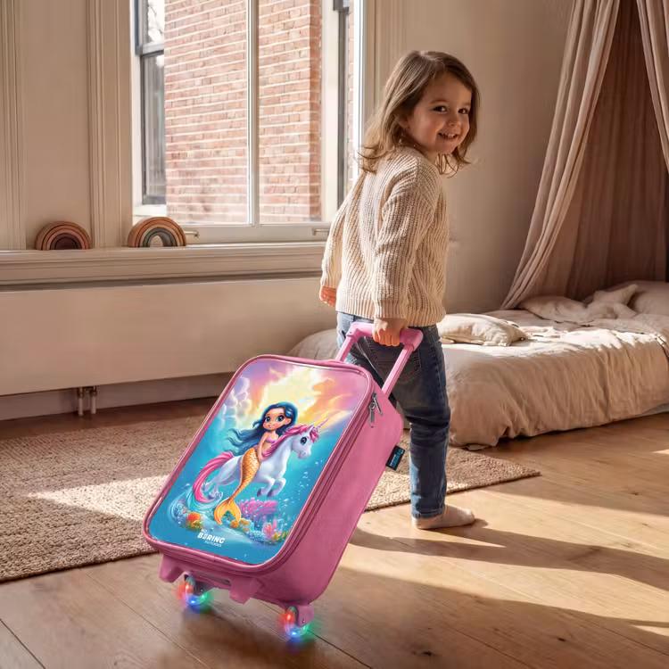 Kinderkoffer Rosa - Goldschwänzige Meerjungfrau mit weißem Einhorn — 2