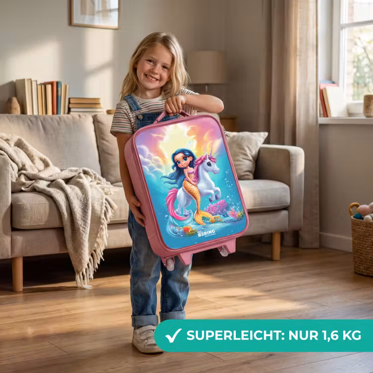 Kinderkoffer Rosa - Goldschwänzige Meerjungfrau mit weißem Einhorn — 3