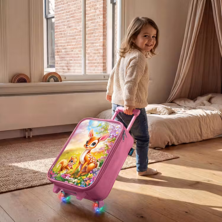 Kinderkoffer Rosa - Hirsch und Eichhörnchen in einem bunten Blumenfeld — 2